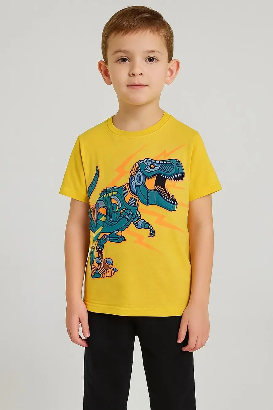 The Children Place Boys Yellow Dinosaur Graphic T-Shirt Size 8 Short Sleeve EUC